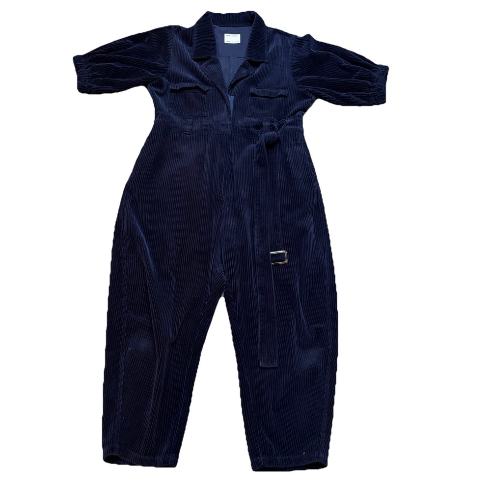 ASOS Corduroy Jump Suit Womens Size 14 Navy Blue Belted Collared Short Sleeve